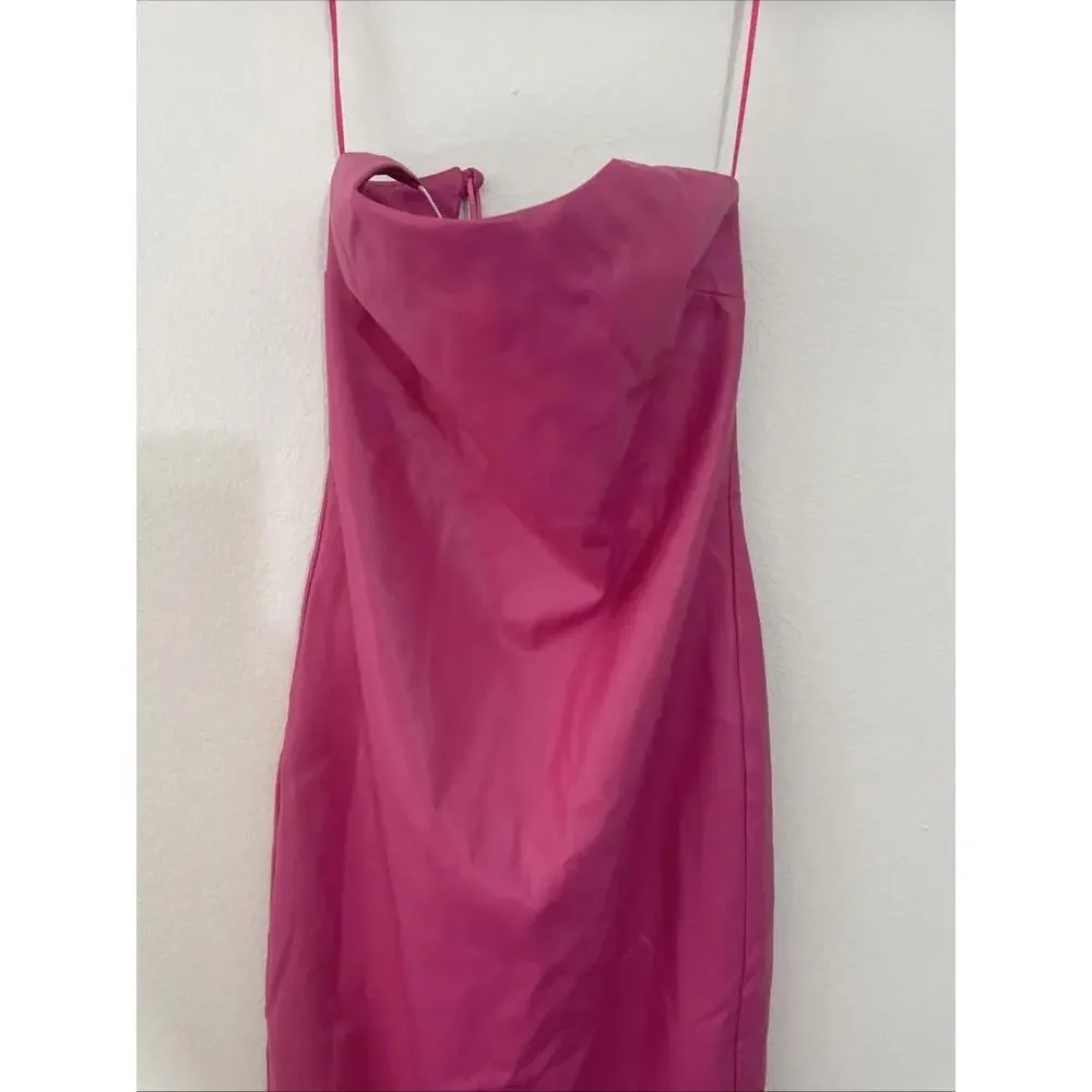 Revolve Bardot Helena Faux Leather Dress Hot Pink tie back Size 2 NWT $119 msrp - Picture 6 of 10